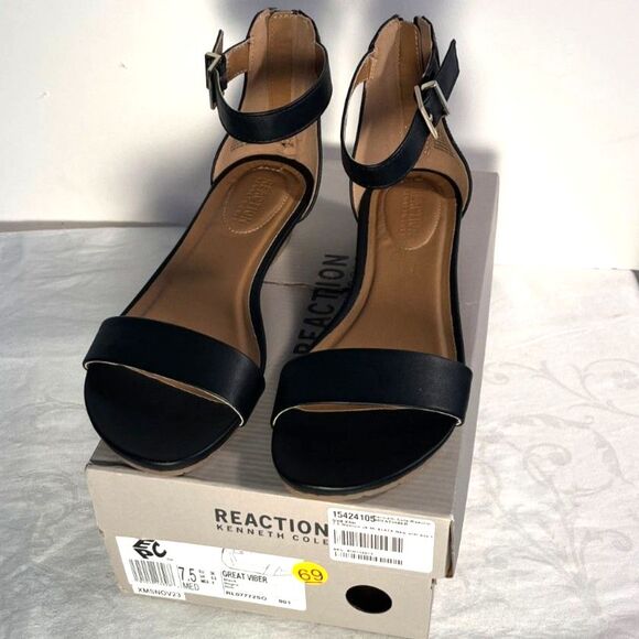 New Reaction by Kenneth Cole Ankle strap Sandals with Heel zippers Black 7 .5M - Picture 1 of 6